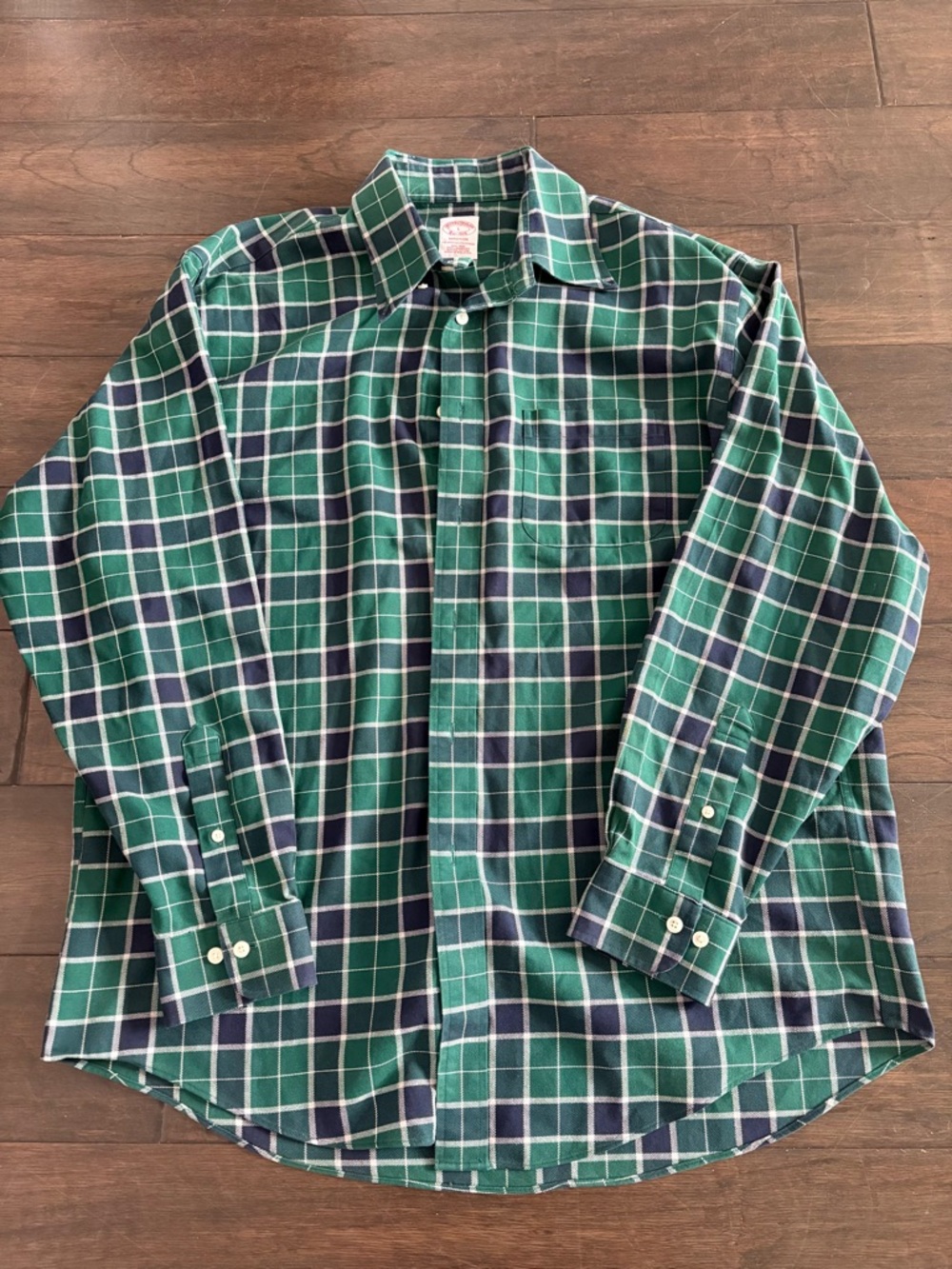Brooks Brothers Madison Men’s Green and Navy Plaid Button-Up Shirt